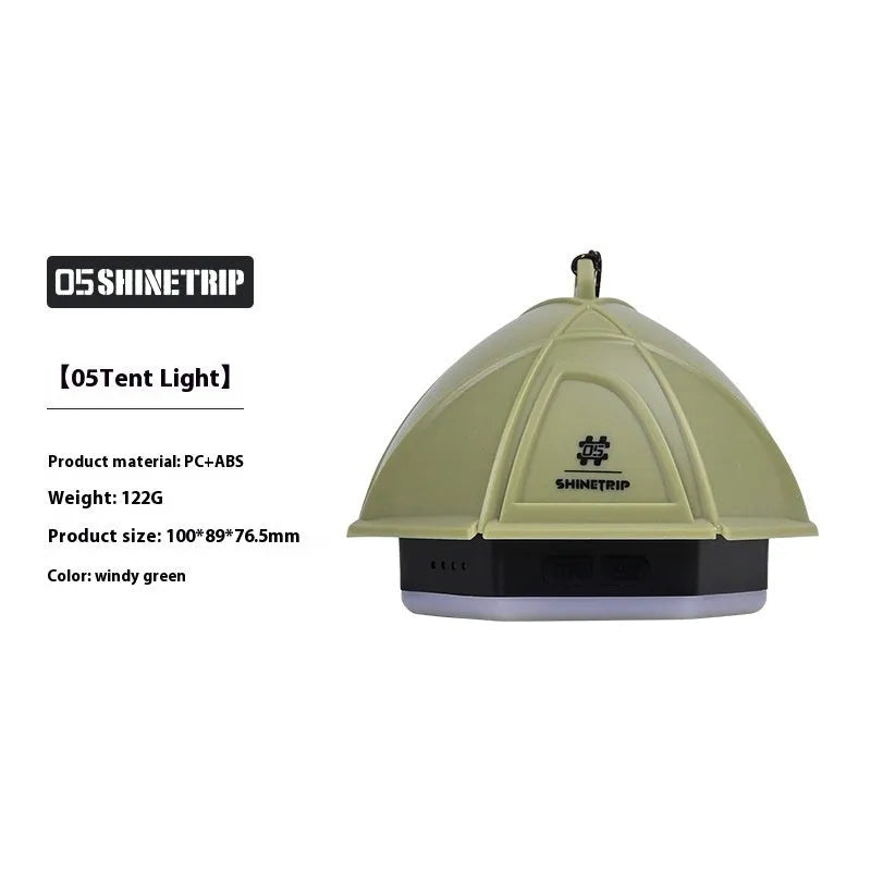 Camping lantern with analog brightness dial in dark green colour showing 10.5cm height