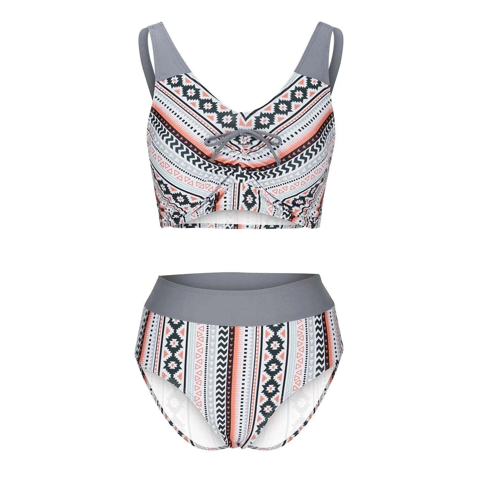 Blue women's cross sling split swimsuit with briefs cut on model