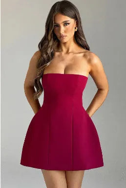 Women's backless tube dress with A-line skirt in solid colour options