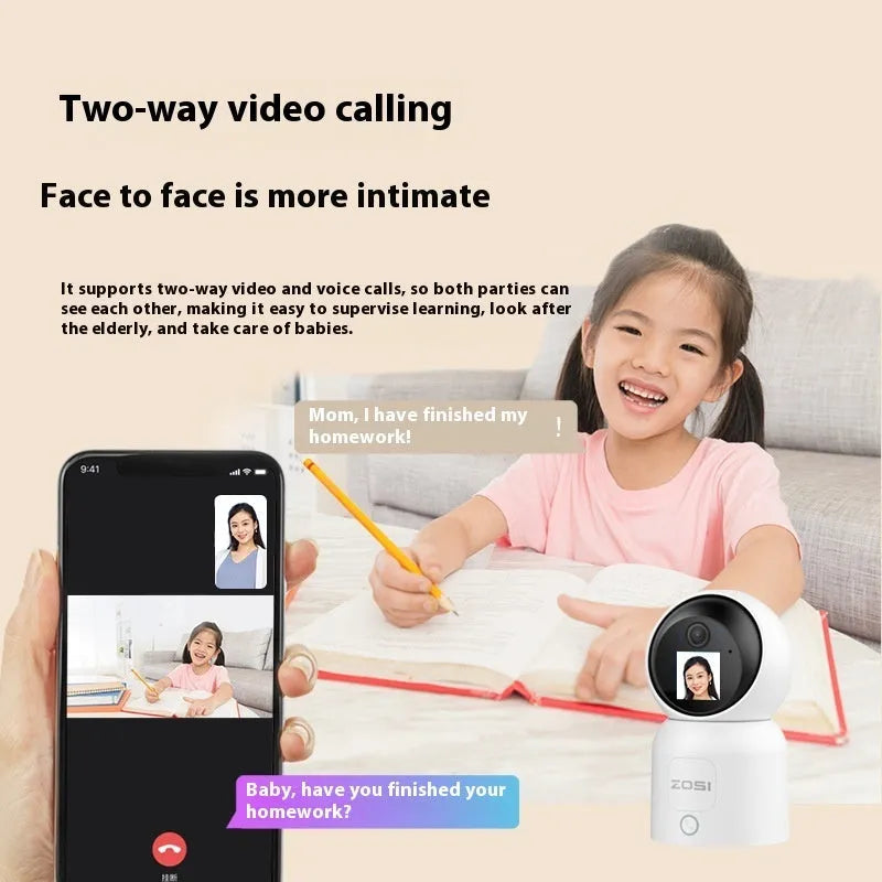 Zhou Shi wireless indoor security camera with screen display mounted on wall bracket