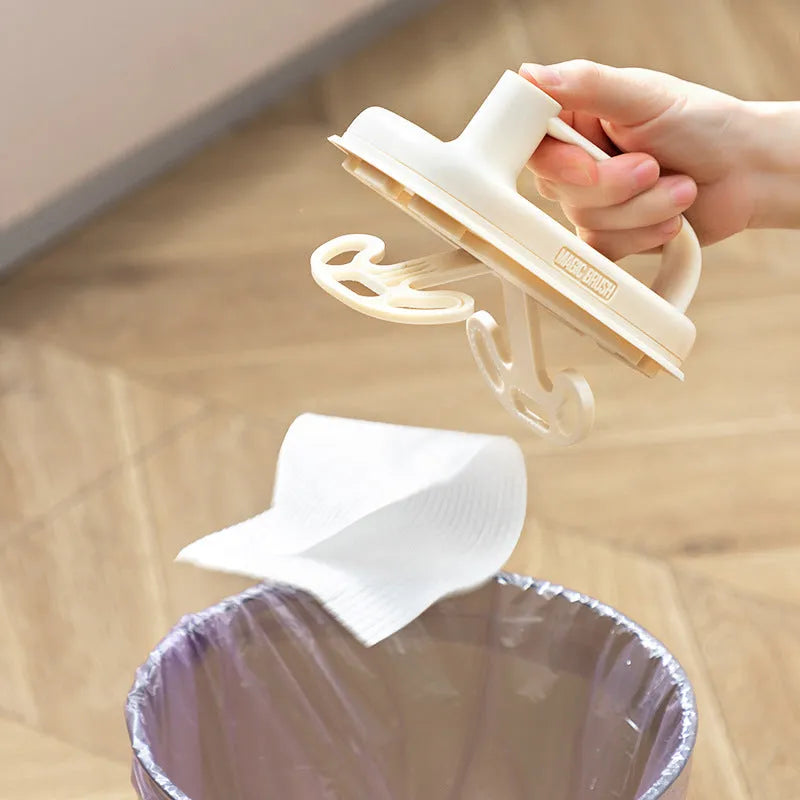 Disposable cleaning brush with plastic handle, 50 white non-woven pads and storage box