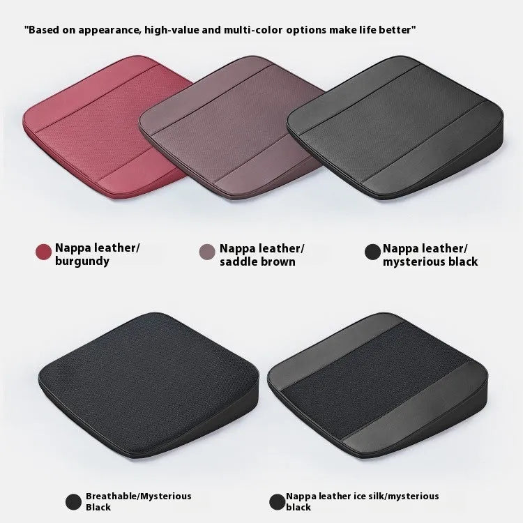Car bevel height increasing cushion in Napa leather burgundy 6cm with high density sponge filler for driving posture