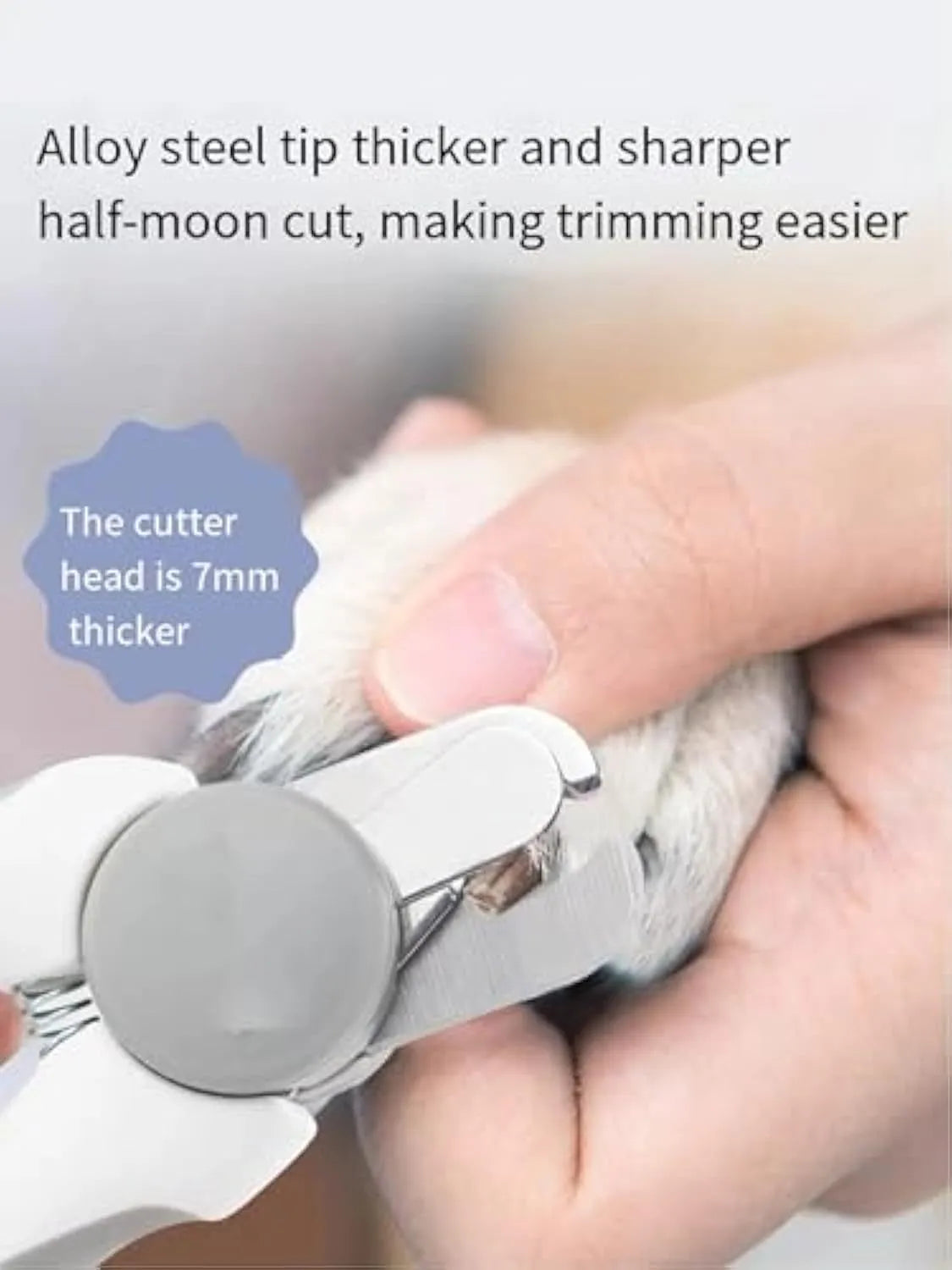 Blue heavy duty dog nail clippers with safety guard for large breed thick nails on a white background.