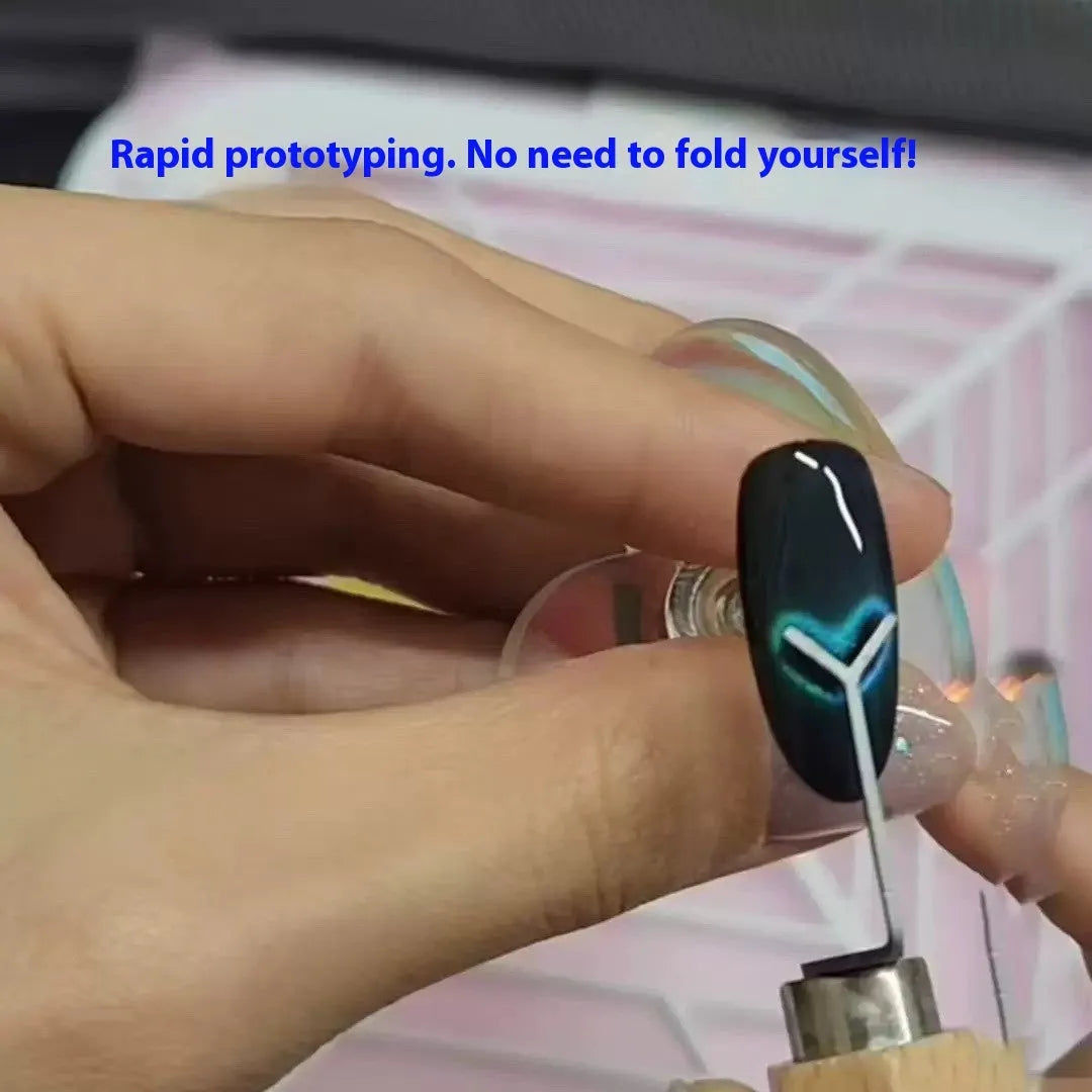 Cylindrical metal nail art magnet and Y-shaped bracket for cat eye gel polish designs.