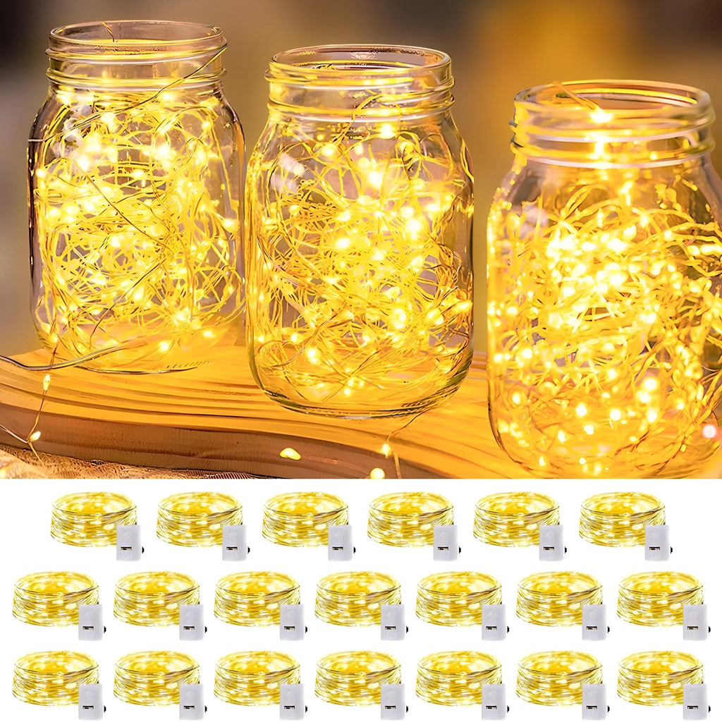 LED firefly string lights warm white 0.5m to 5m length 10cm spacing IP43 plastic housing