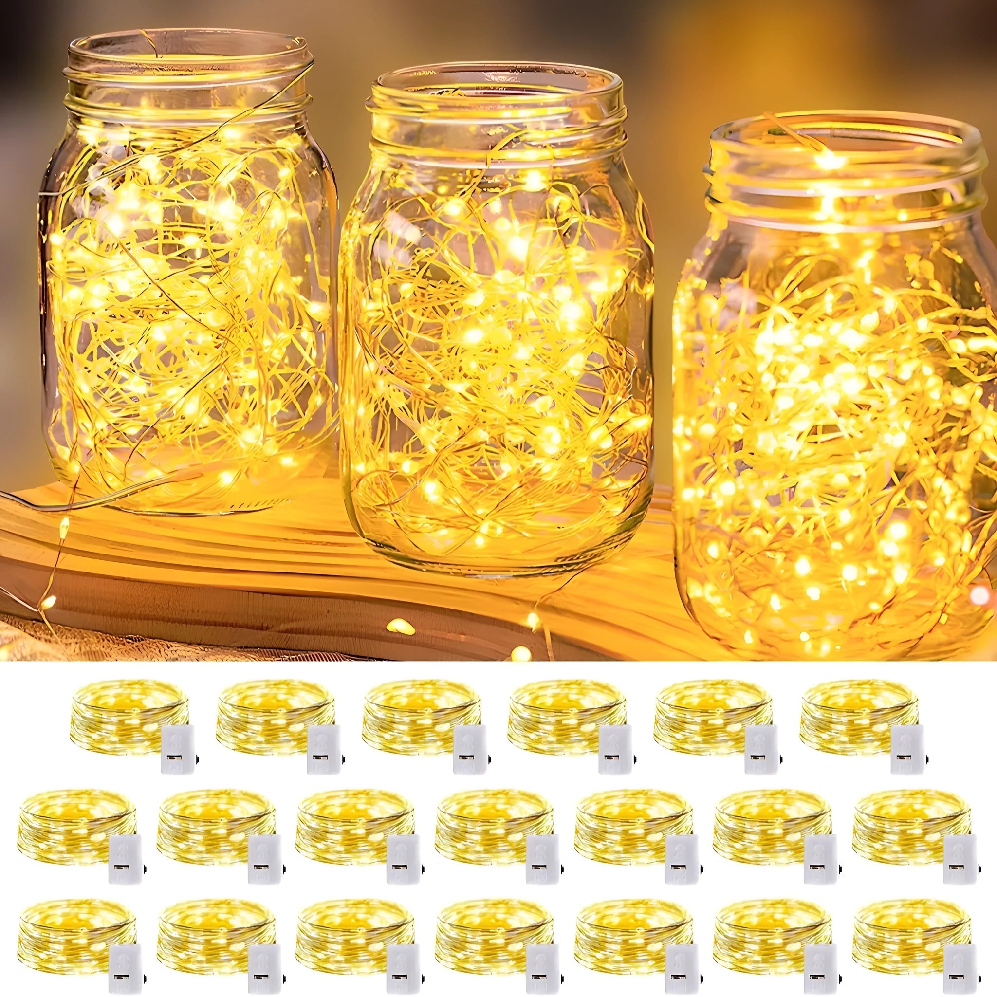 LED firefly string lights warm white 0.5m to 5m length 10cm spacing IP43 plastic housing