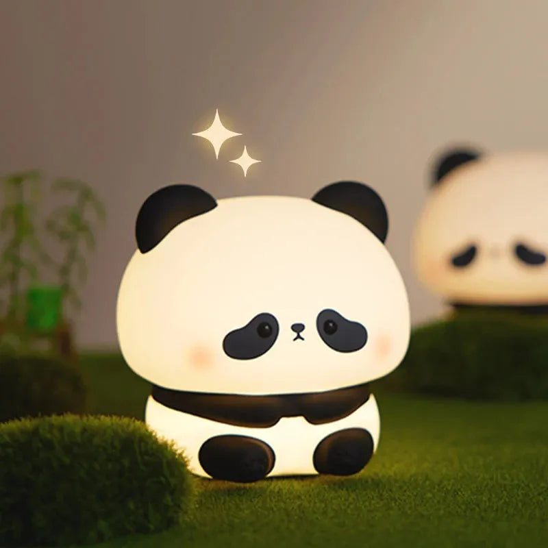Panda LED night light made from soft silicone with USB rechargeable touch control, 2W, 1200mAh battery.