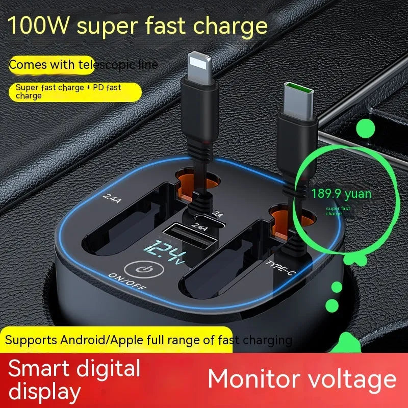 Gun grey matte black cup car charger with retractable cable in vehicle cup holder