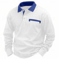 Men's long-sleeved waffle polo shirt in a solid colour with an asymmetrical retro style detail.