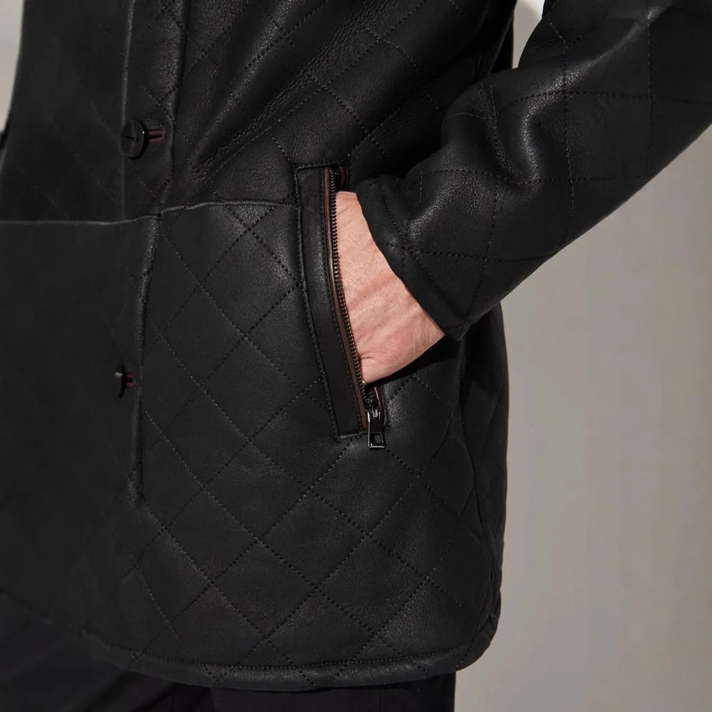 Quilted fur coat long button jacket British style warm winter coat for women brown