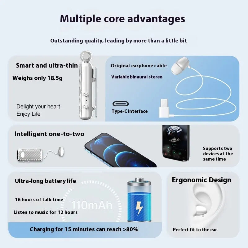 F588 mini cable Bluetooth headset in black for business calls with in-ear design