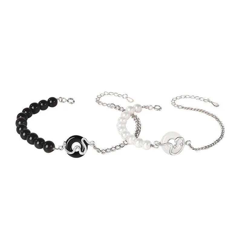 New Chinese style 925 sterling silver couple's bracelet with snake design and safe buckle.