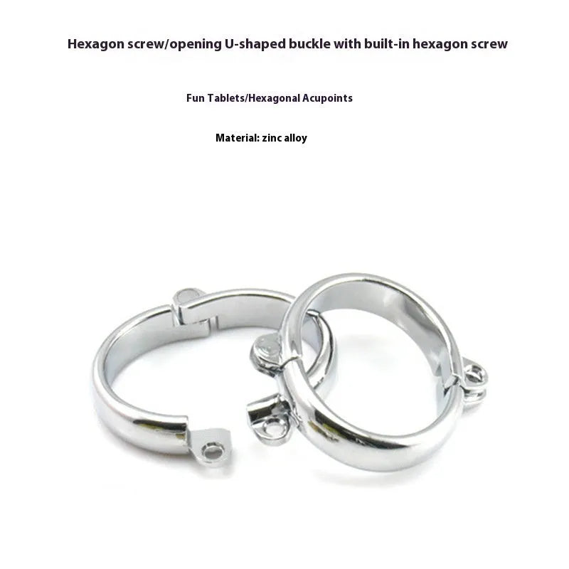 Silver zinc alloy handcuffs and footcuffs set with stainless steel watch bracelet styling