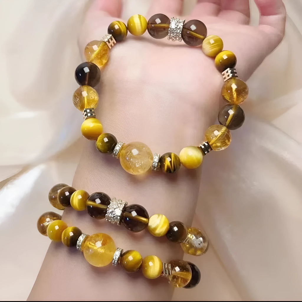 Natural yellow tower crystal string beads bracelet with 10mm Jinba large comprehensive design
