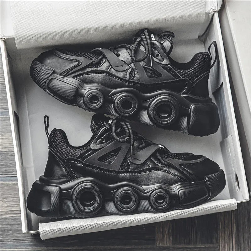 Men's Korean style sneakers with breathable mesh upper and thick rubber sole for height increase