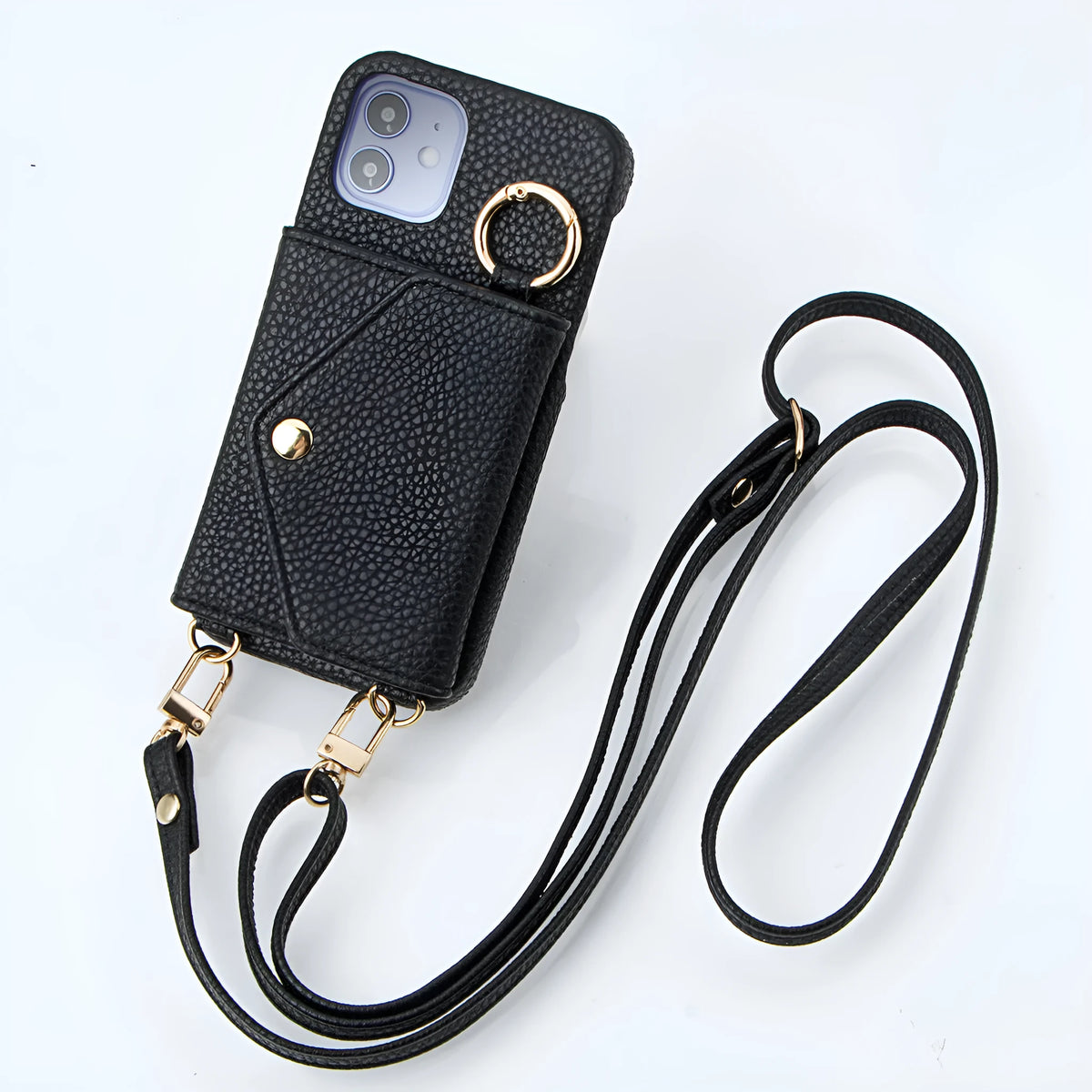Wallet style mobile phone case with bracket in black imitation leather for iPhone 14 Pro Max