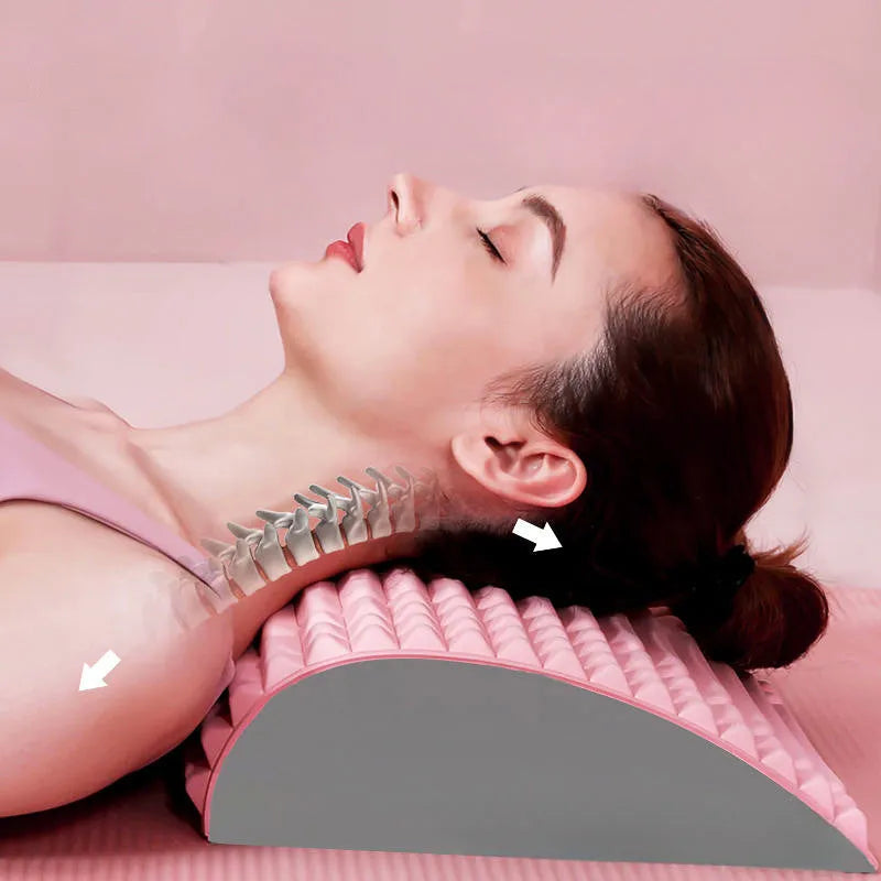 Blue EVA foam back stretcher pillow for lumbar and neck support on a flat surface.