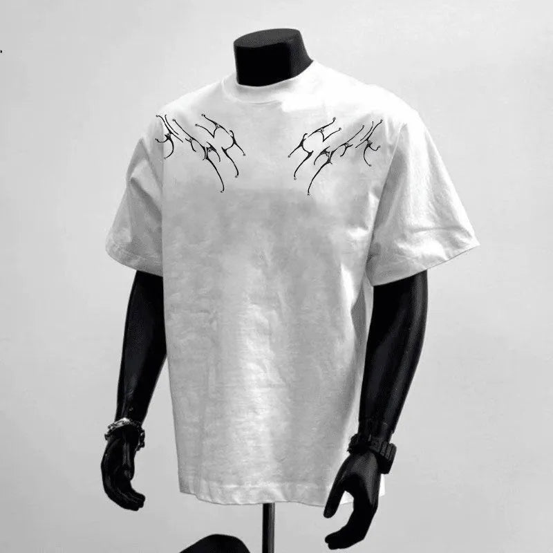 Men's black and white loose fit pure cotton t-shirt with printed design and short sleeves