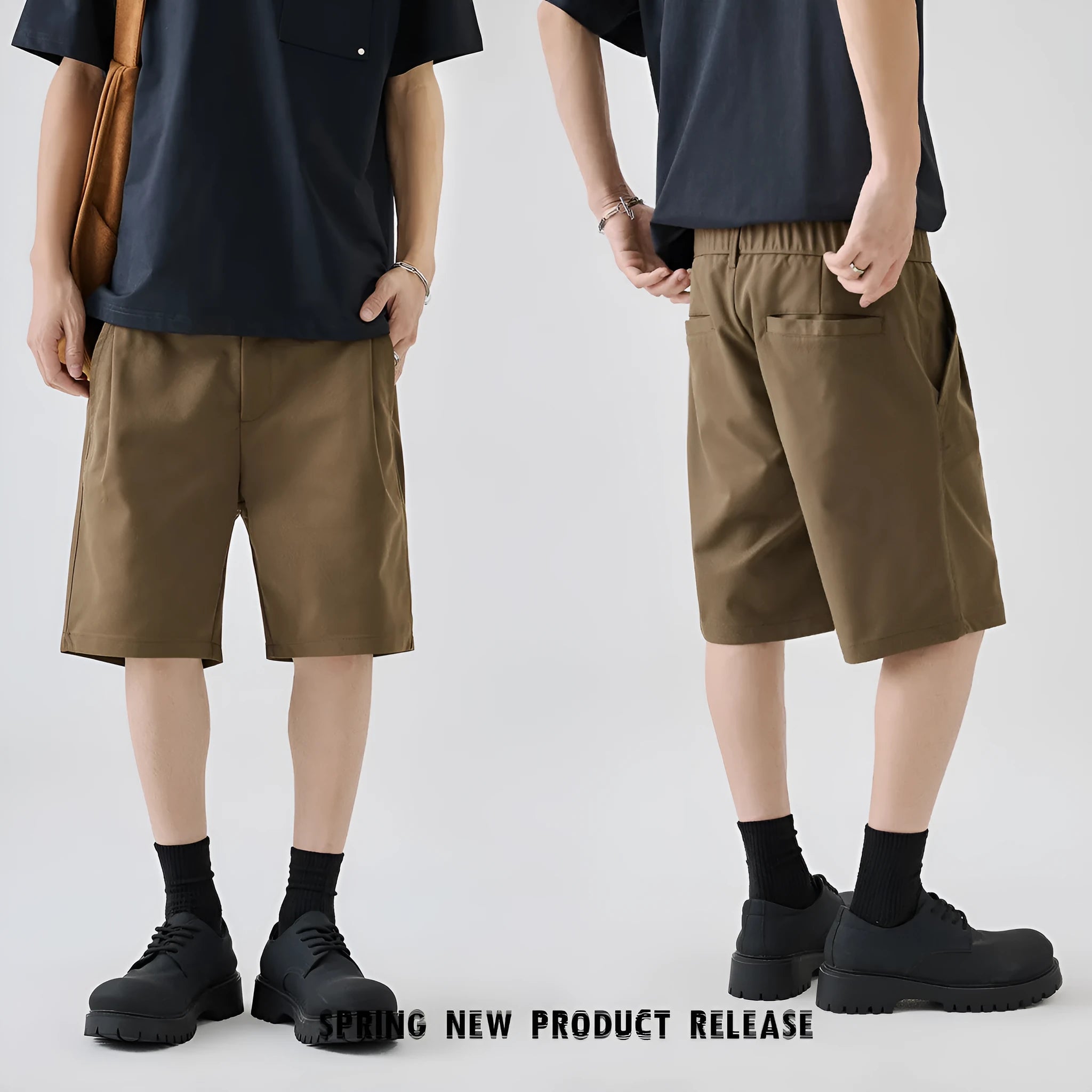 Straight cut summer trousers in khaki colour with business casual styling and micro elastic polyester fabric