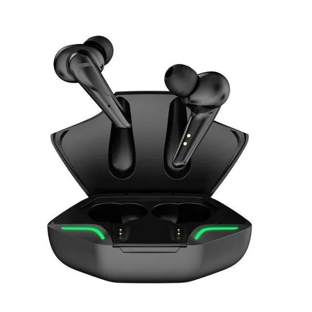 N35 Black and W11 Black wireless Bluetooth in-ear sports stereo earphones on a white background.