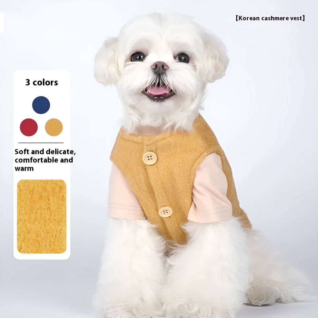 Small dog wearing cotton Korean cashmere vest in blue colour for autumn and winter weather
