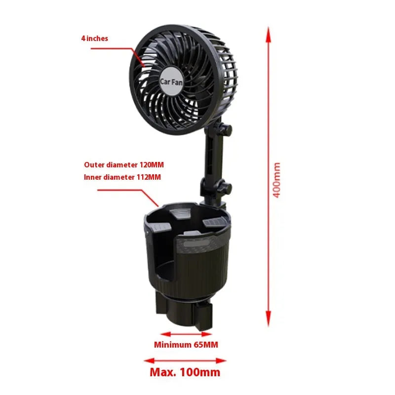 Car cup holder cooling fan in vehicle with cigarette lighter or USB power connection options