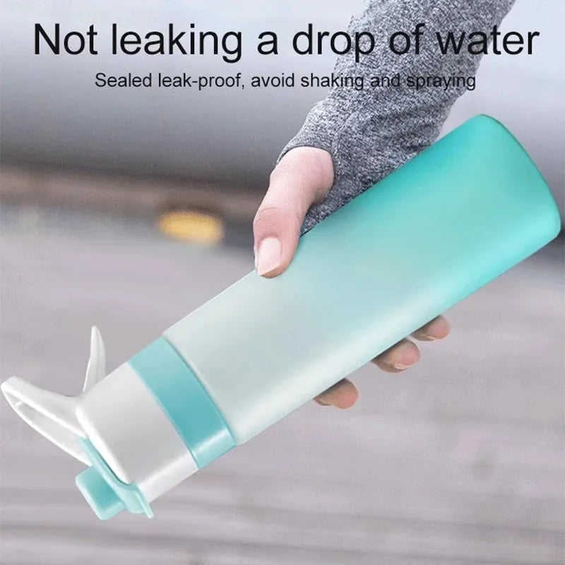Spray water bottle with handle strap and leakproof lid in multiple colour options