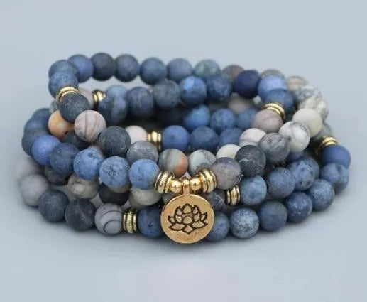 Handmade alloy volcano white turquoise natural stone bracelet with obsidian, lava, and tiger eye beads