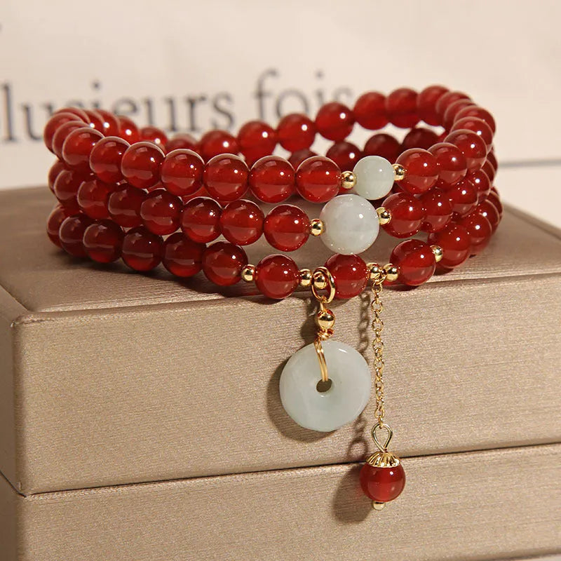 Red crystal multi-layer women's bracelet with retro ethnic style and multi-strand design