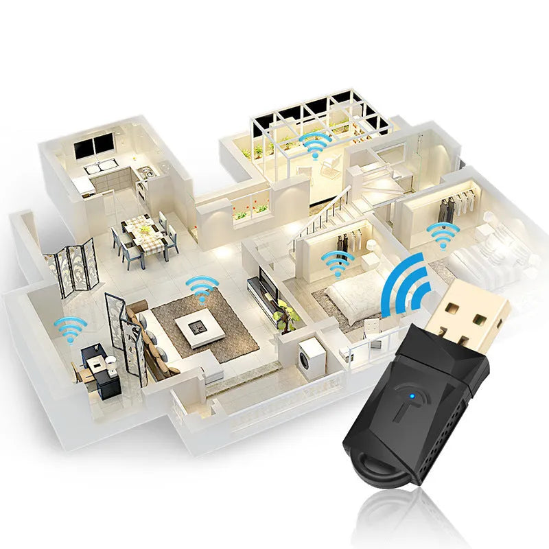 Small white USB wireless WiFi adapter with internal antenna for 300 Mbps network connection