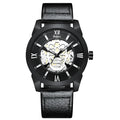 Biden men's hollow quartz watch with calendar display and brown leather strap