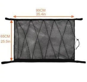 Hanging car boot storage bag double-layer mesh non-woven fabric black with drawstring 60x80cm