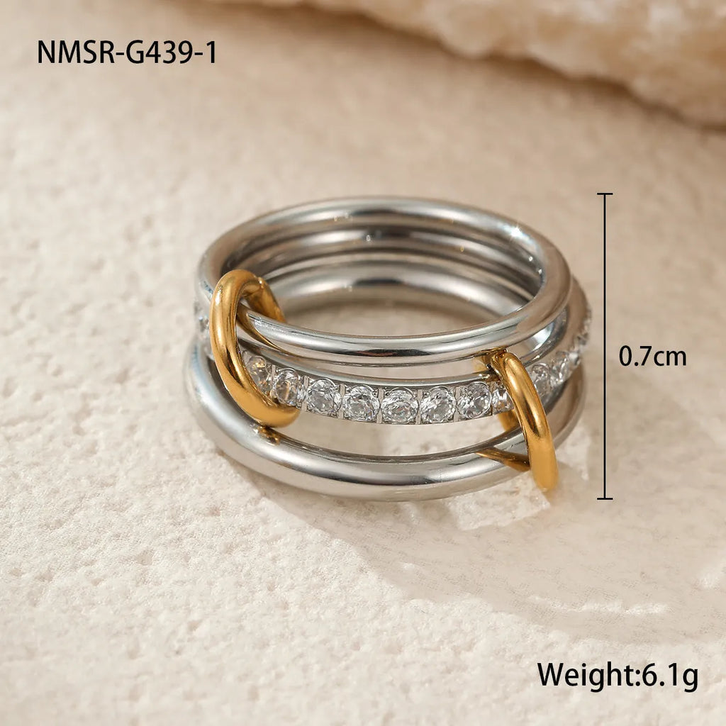 Women's gold-plated stainless steel stacked ring set in three colour options with exaggerated design