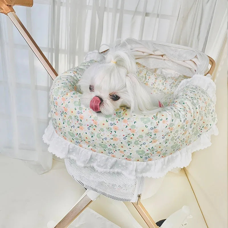 Pet stroller three-piece cotton pad set showing towel, cushion and pillow components