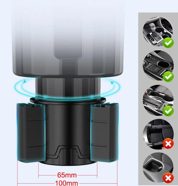 Matte black adjustable car cup holder expander for large bottles and thermoses.