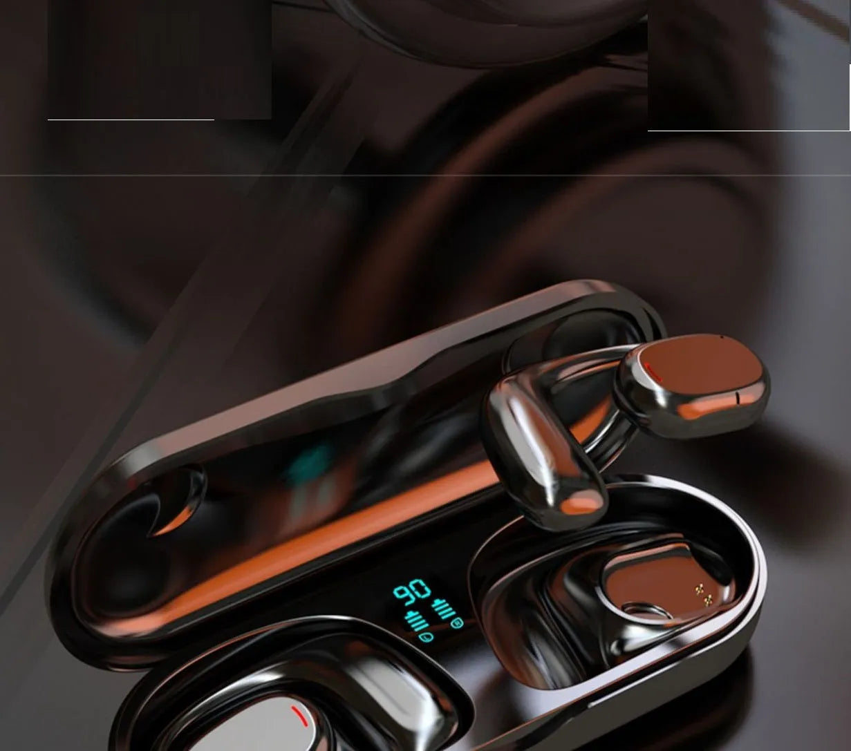 Black and white wireless Bluetooth earplug headphones with charging case showing bilateral stereo design