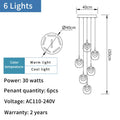 Gold 6-head crystal LED chandelier with stainless steel chassis, 600mm fixture, 150cm adjustable cable