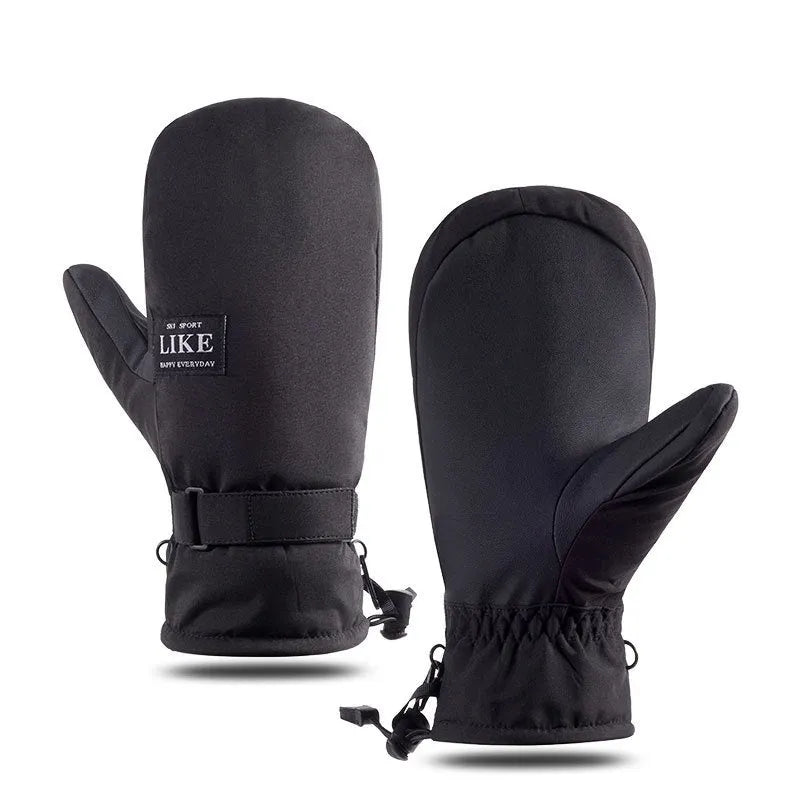 Black windproof touch screen cycling mittens on a handlebar.