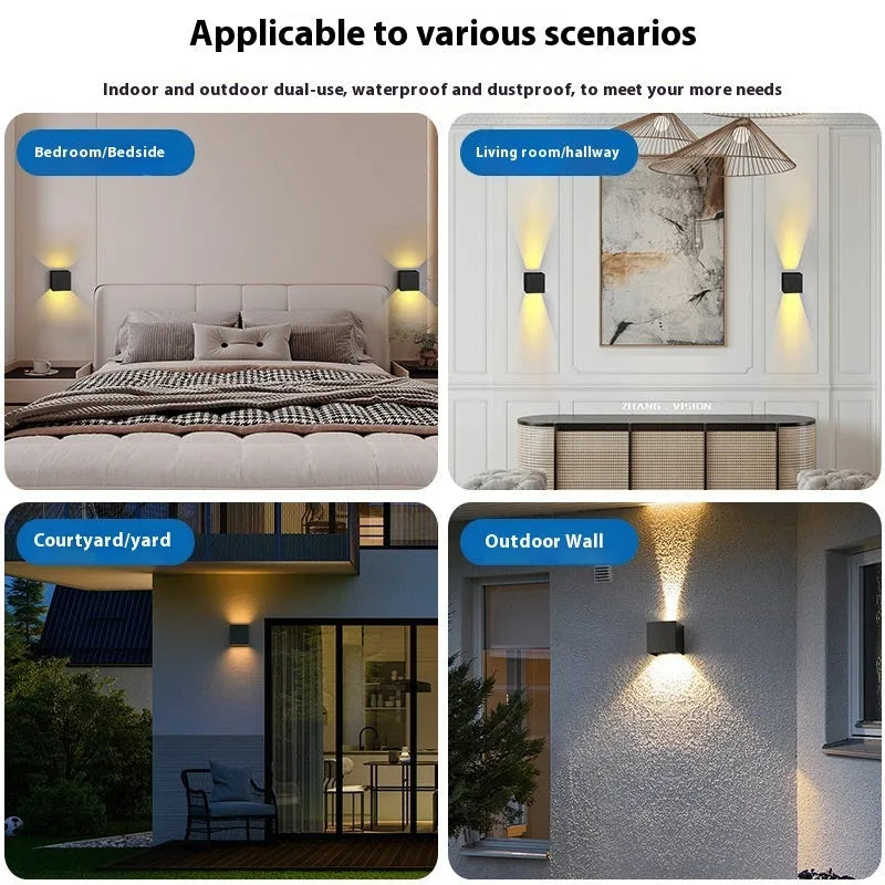 Modern minimalist outdoor waterproof wall lamp 7W warm light black finish mounted on exterior wall