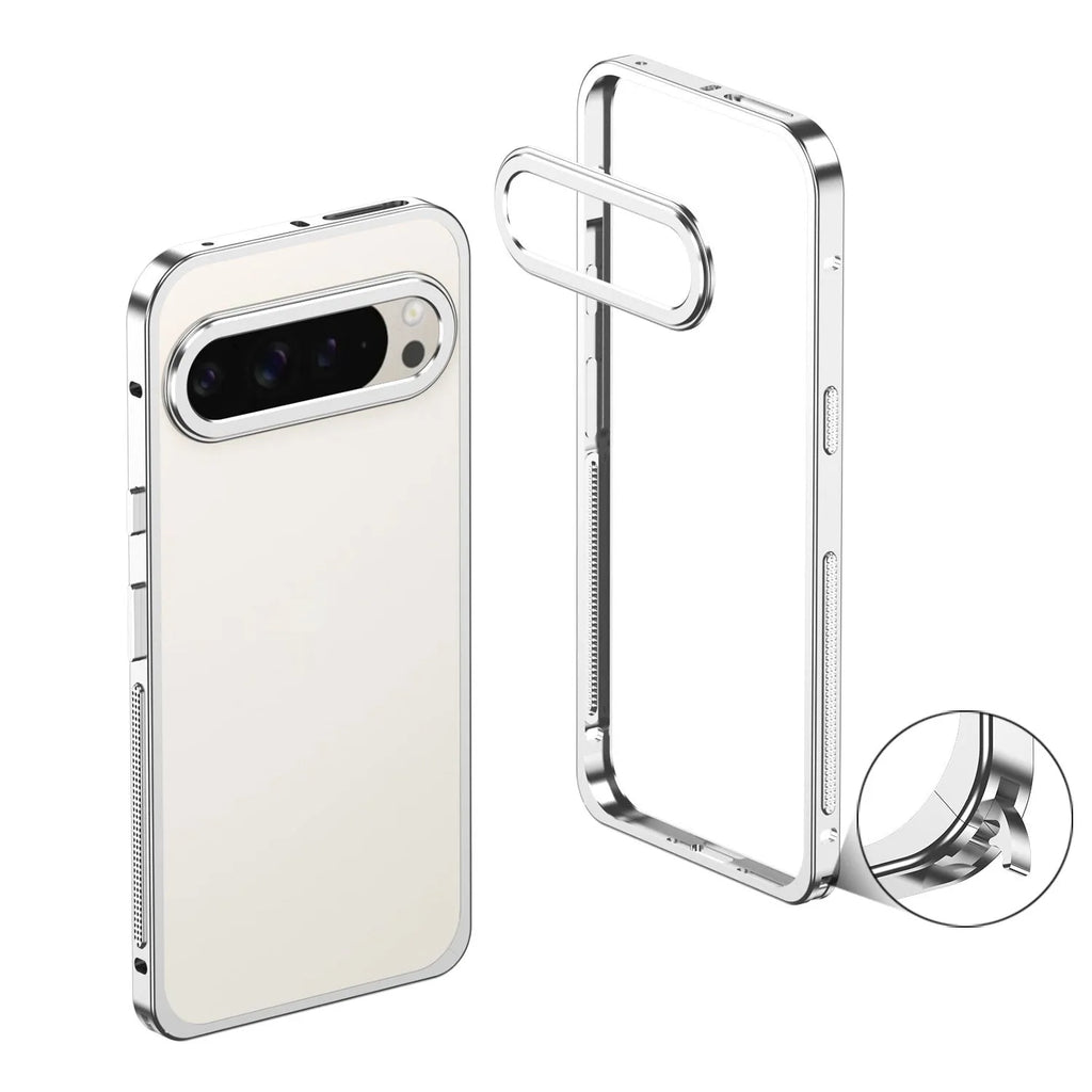 Aluminium alloy heat dissipation phone case for Google Pixel 9 Pro XL smartphone in black colour with separate lens case