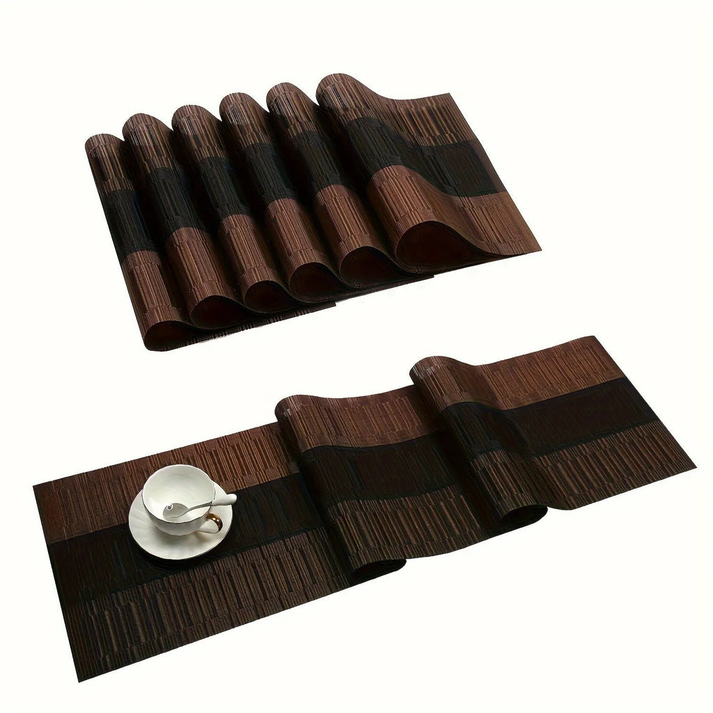 Modern non-slip PVC place mat on a dining table in gradient bamboo black colour.