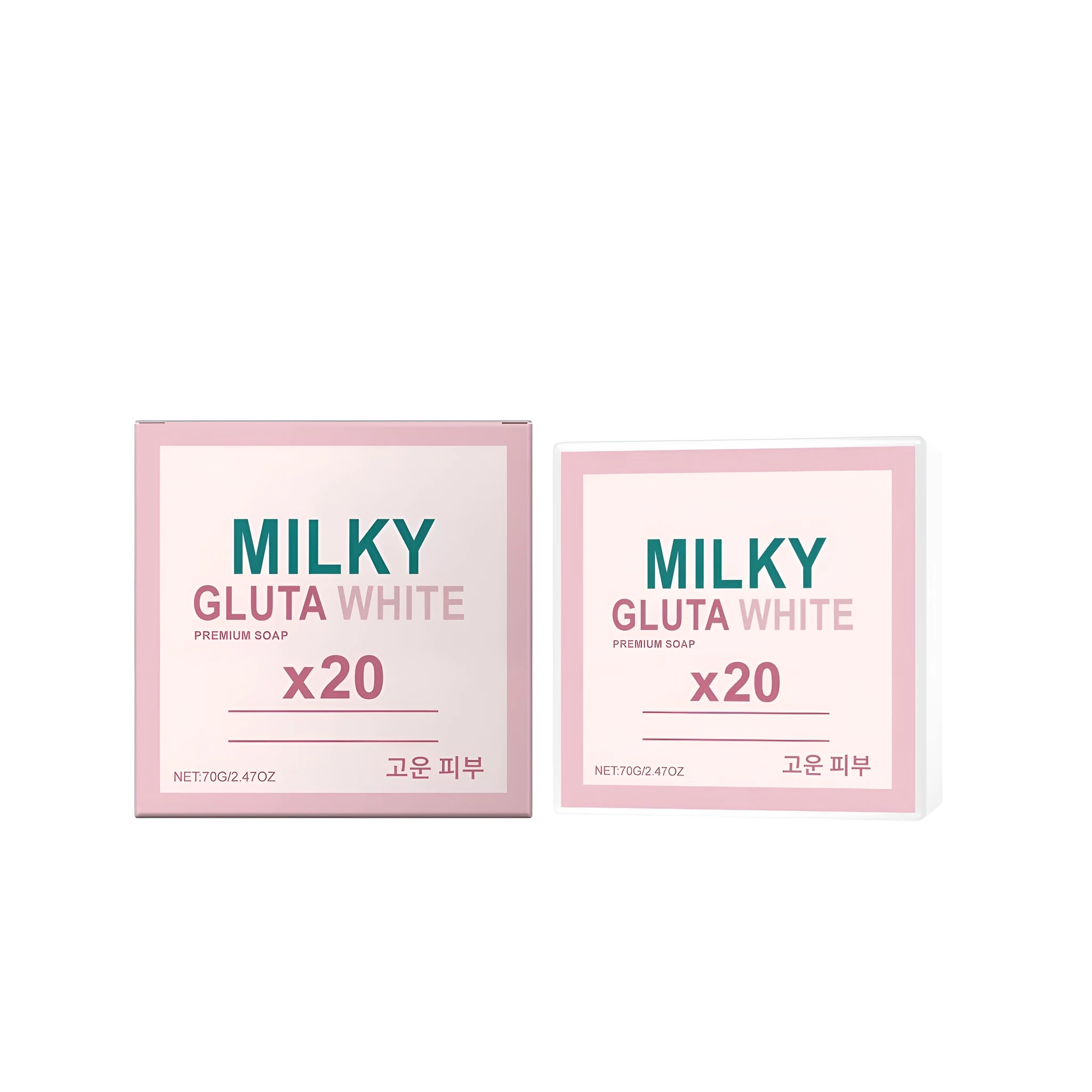 Milky Gluta White Premium Soap, a 70g white bar with ingredients glutathione and milk.