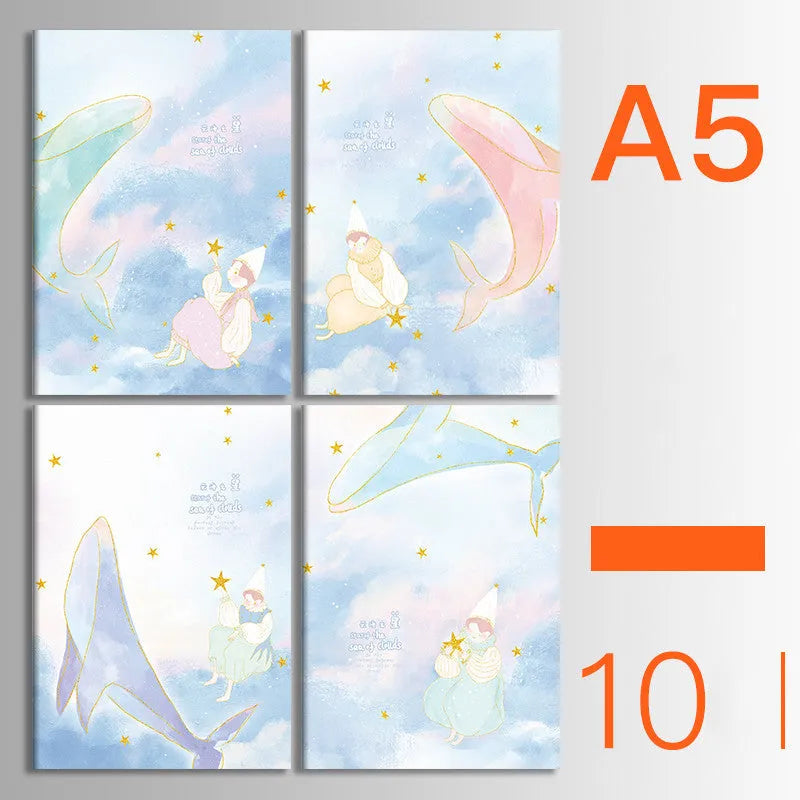Ten soft cover thread-bound notebooks in A5 and B5 sizes with various designs