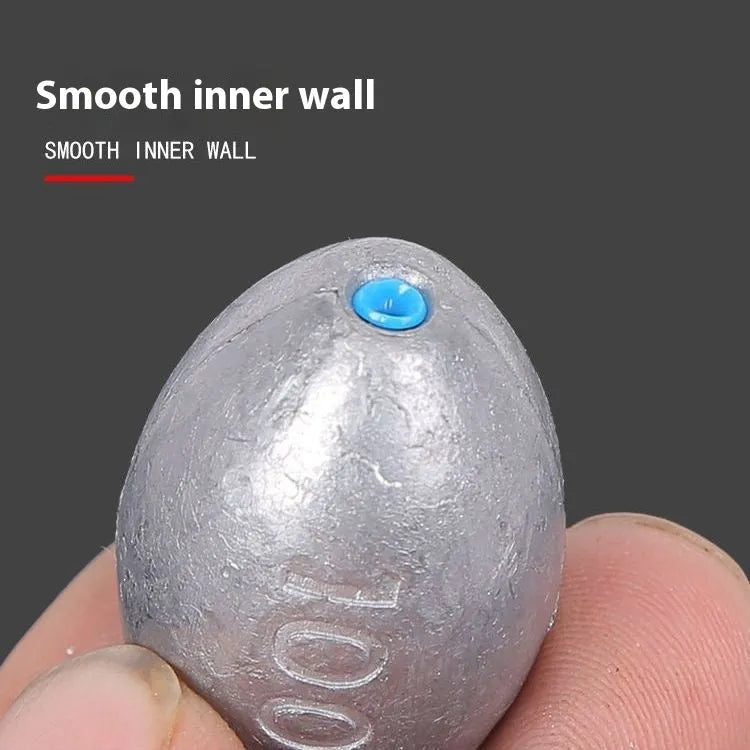 Rugby-shaped sea fishing lead sinker with plastic core in various weights from 10g to 150g