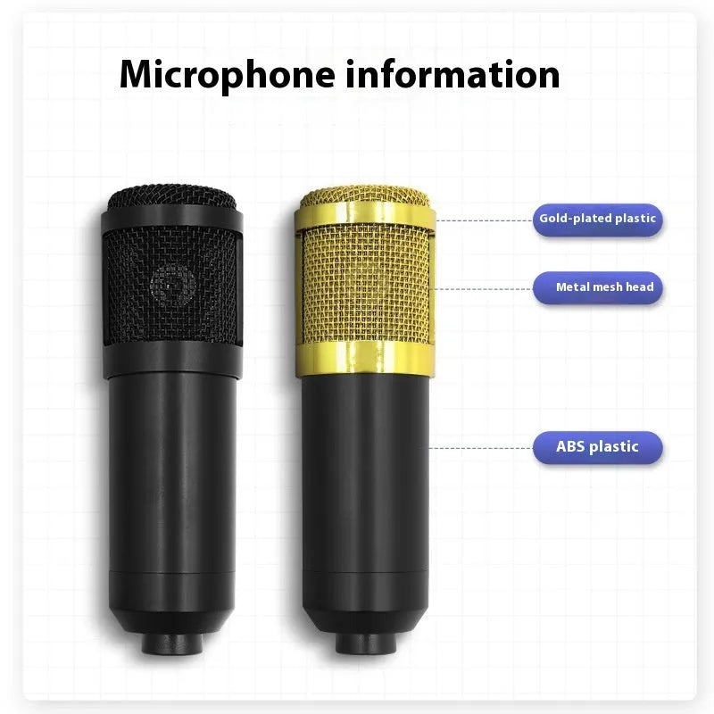 BM800 capacitor microphone set with cantilever bracket for mobile phone recording in black and gold colour