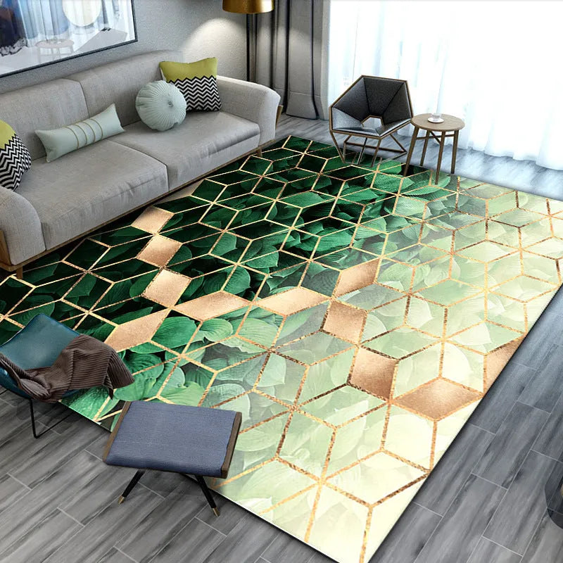 Modern minimalist geometric abstract carpet in a rectangular shape with machine woven crystal velvet finish