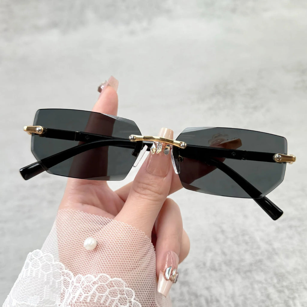 Men's frameless fashion sunglasses in water drop style black colour for outdoor sports and party wear