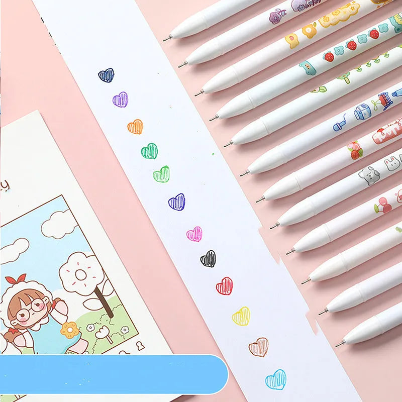 Twelve-colour cartoon gel pen set with 0.5mm plastic body for office hand accounting