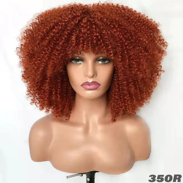 African small curly afro wig headgear in high temperature silk bangs type colour 1B
