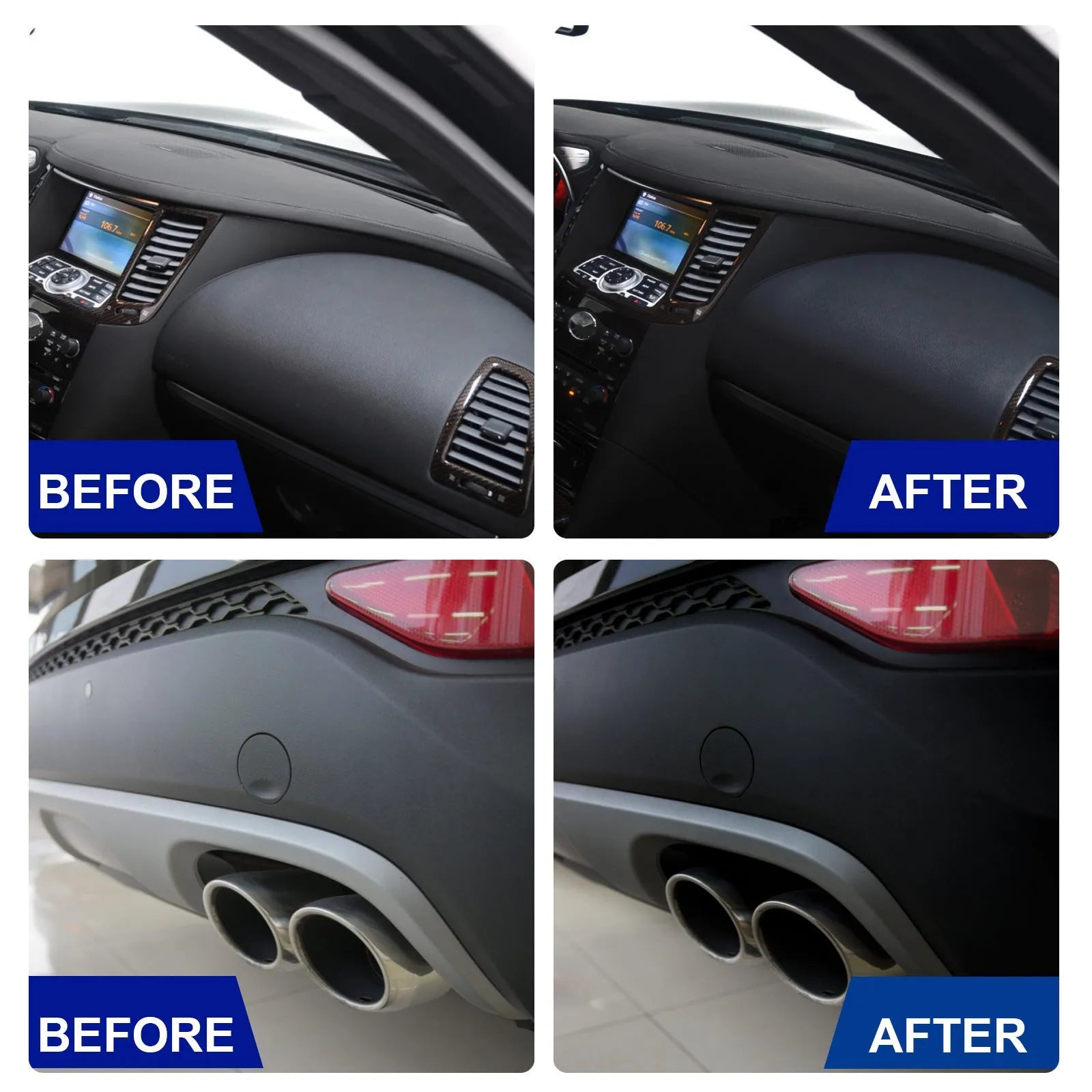 Car interior plastic renovation spray bottle with yellow sponge applicator for dashboard and trim restoration